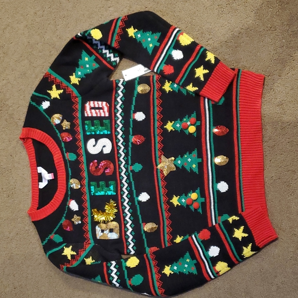 No Boundaries Juniors Ugly Christmas Sweater Size 7/9 19 BLESSED sequins NWT